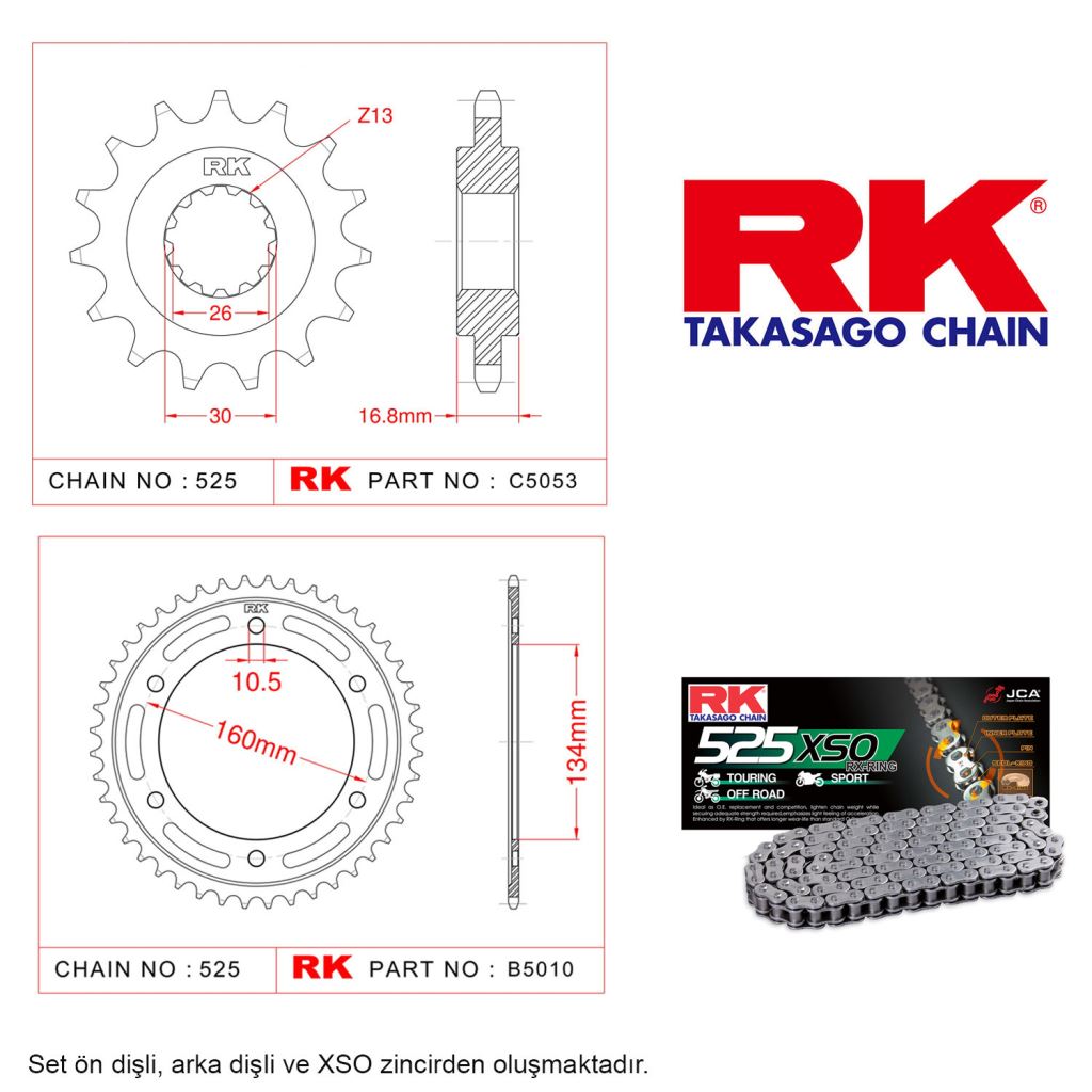 Rk Zincir Dişli Set 525 SO O-ring 16/45T