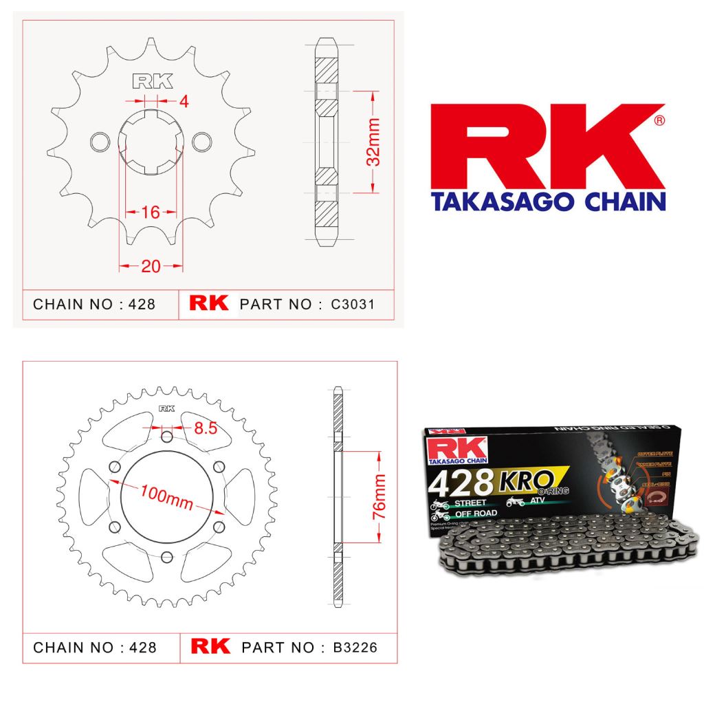 Rk Zincir Dişli Set 428 KRO O-Ring 14/52T