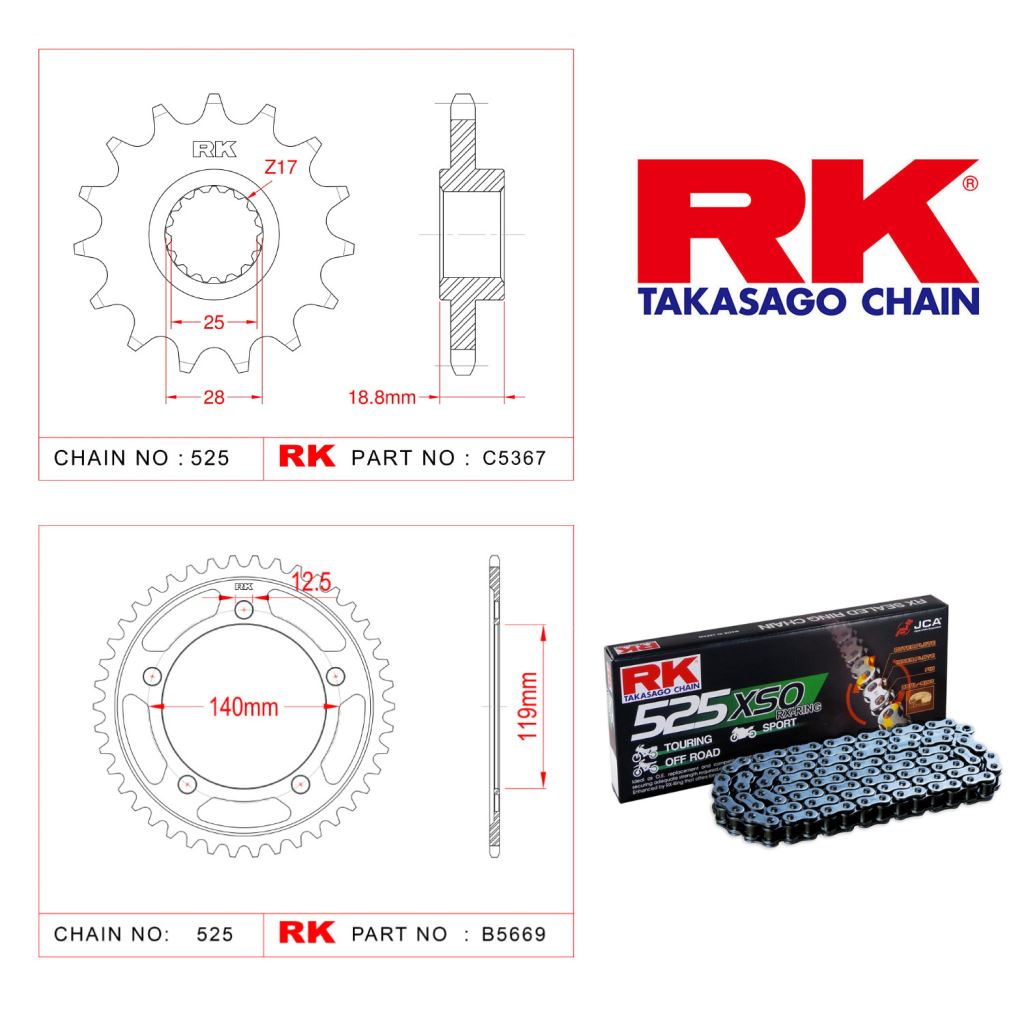 Rk Zincir Dişli Set 525 XSO RX-Ring 17/44T