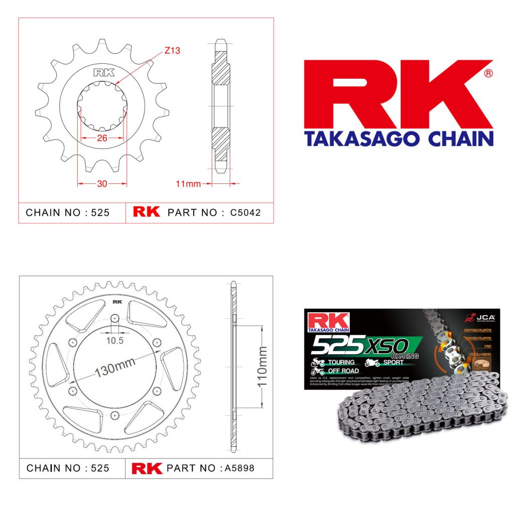 Rk X-ring Zincir Dişli Set 525 XSO-16/43T