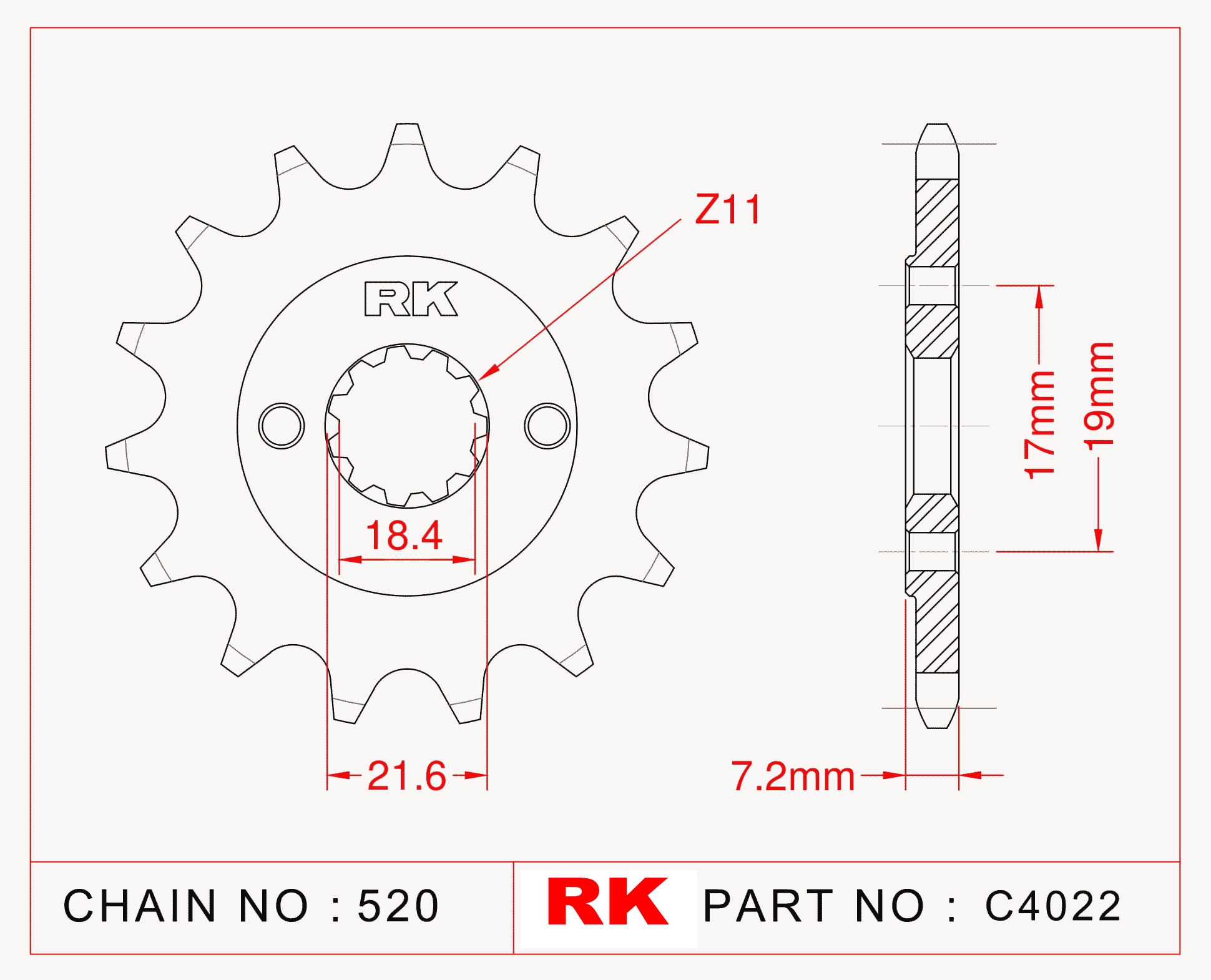 RK Çelik Ön Dişli C4022-14 