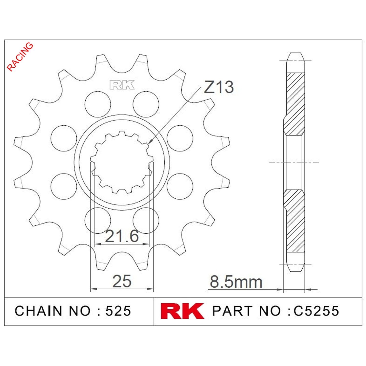 RK Çelik Ön Dişli Racing C5255-17-2Q 