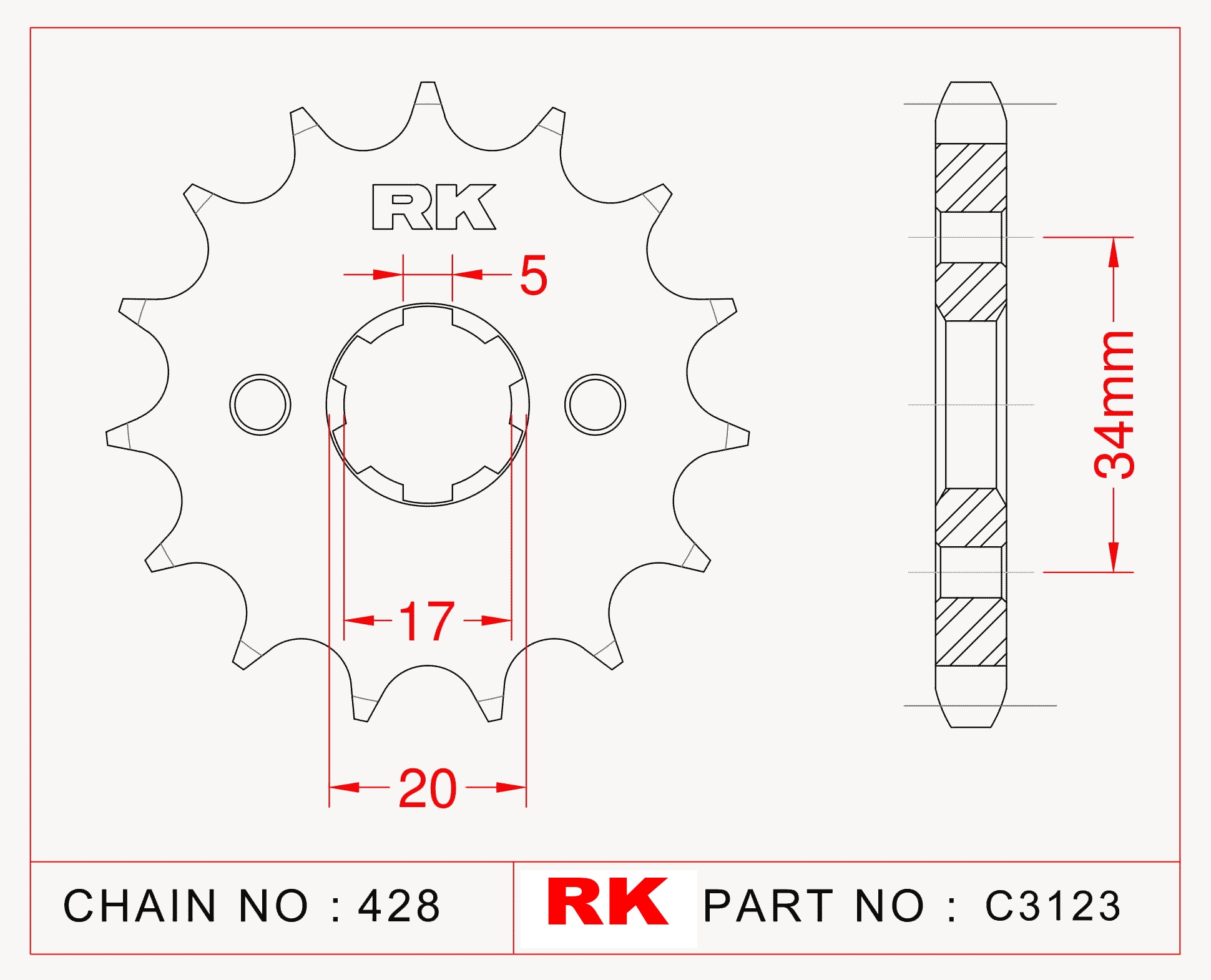 RK Çelik Ön Dişli C3123-15 