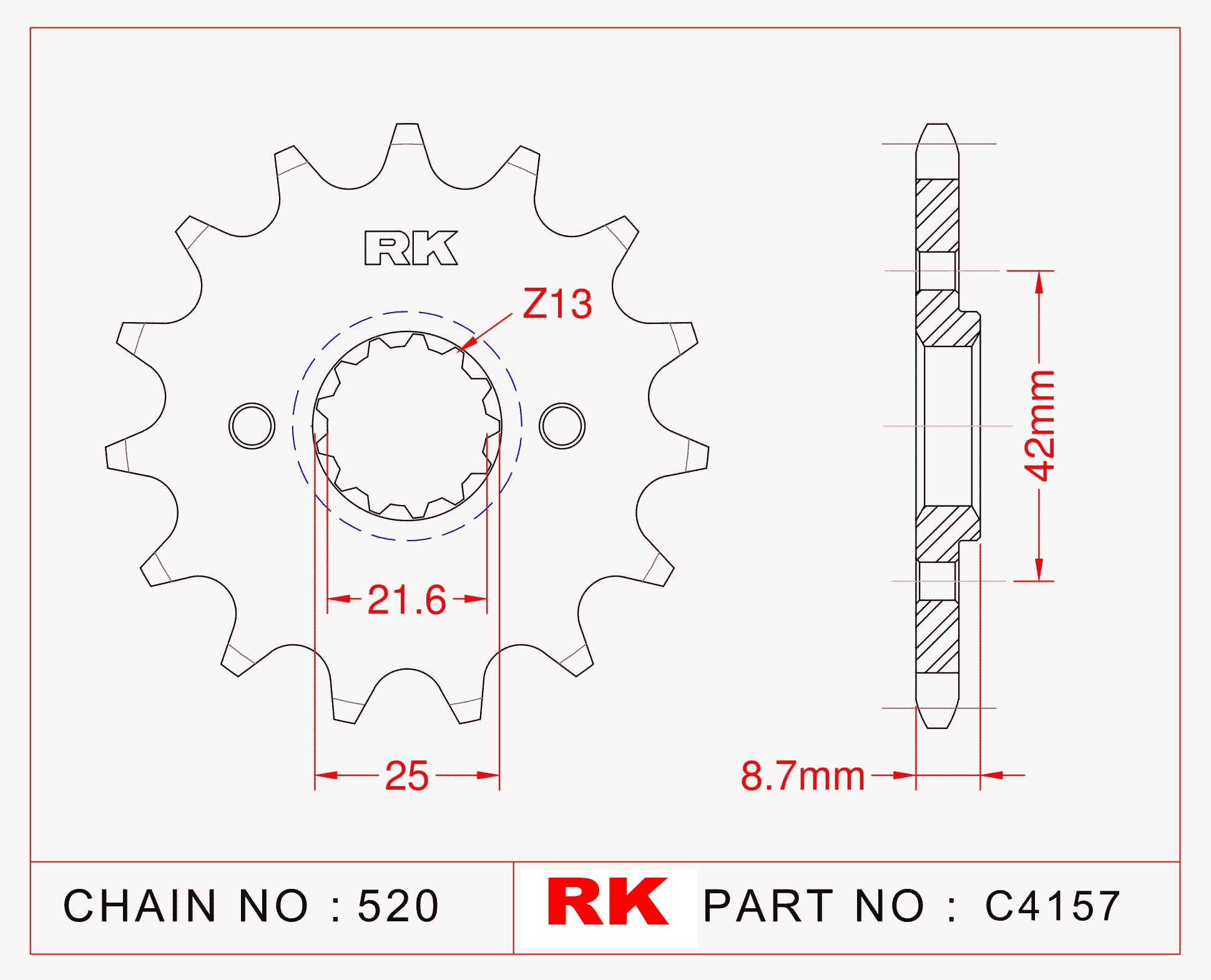 RK Çelik Ön Dişli C4157-14 