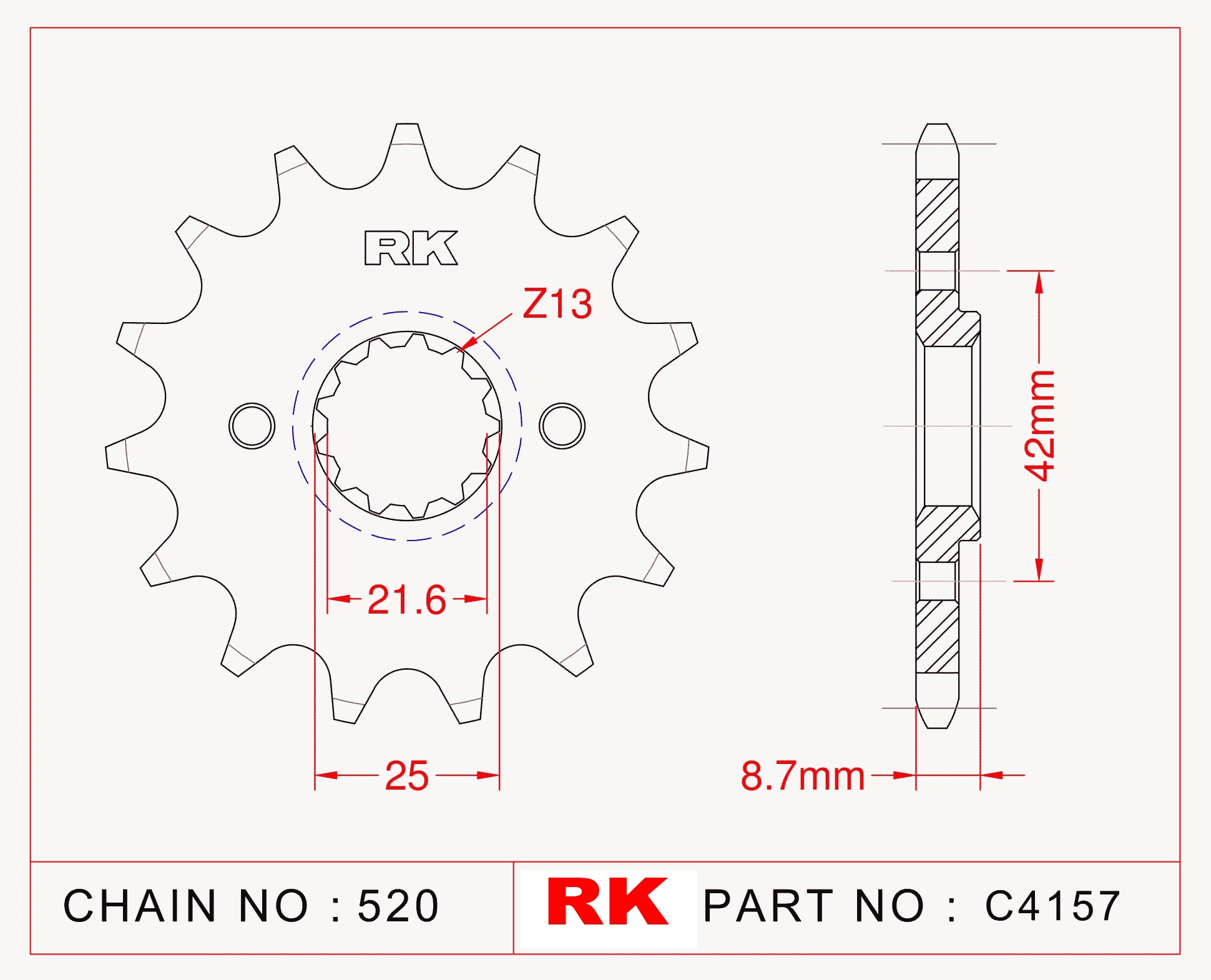 RK Çelik Ön Dişli C4157-16 