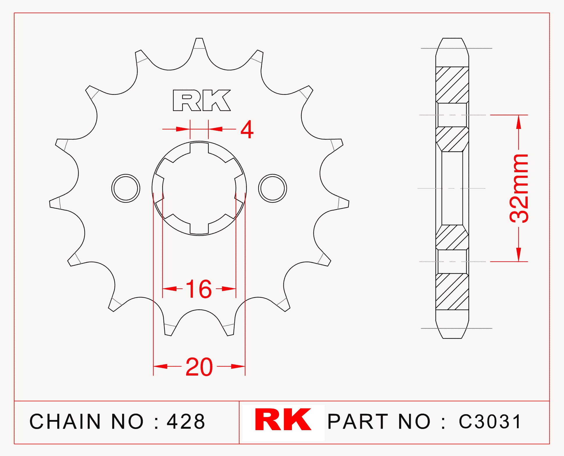 RK Çelik Ön Dişli C3031-14 