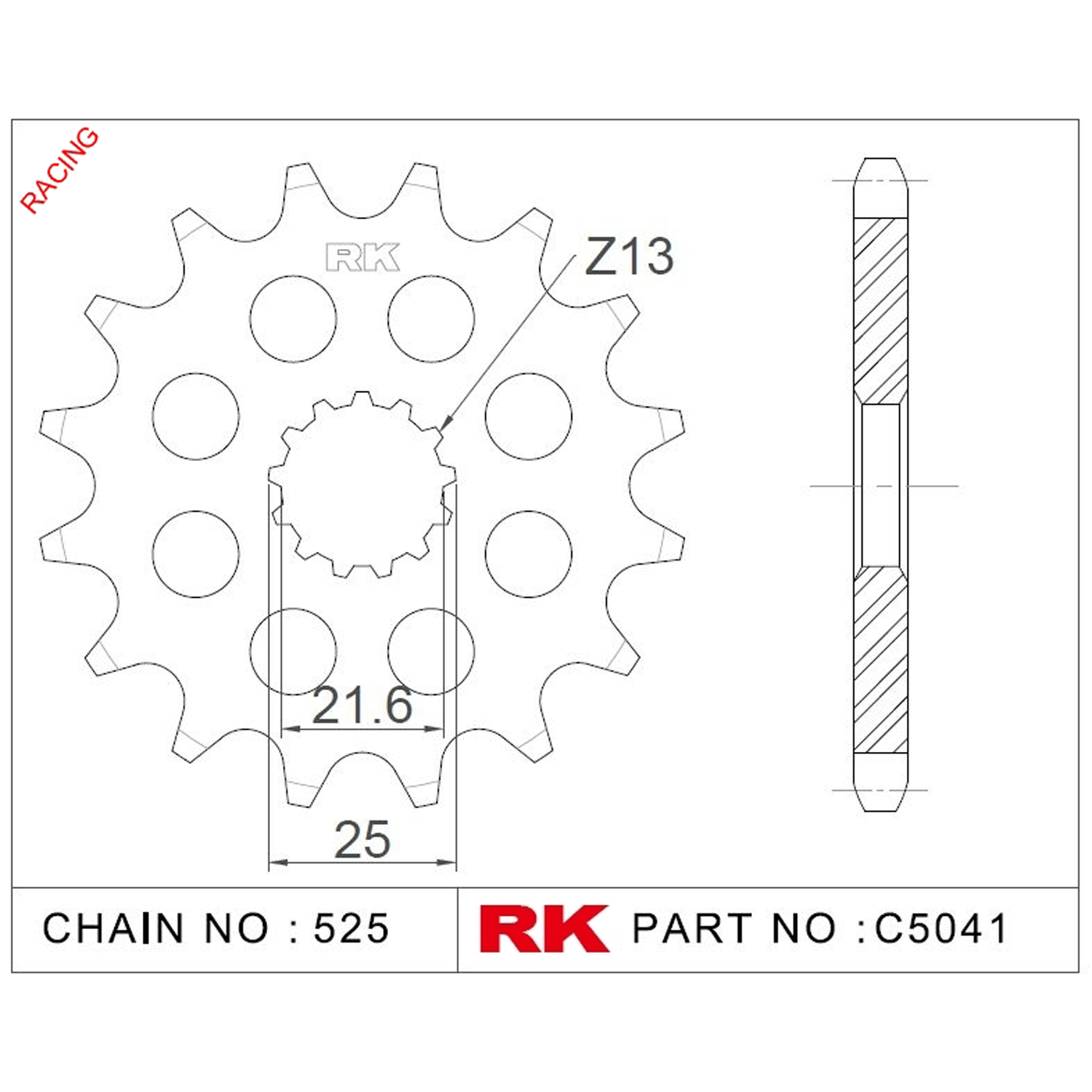RK Çelik Ön Dişli Racing C5041-17-2Q 