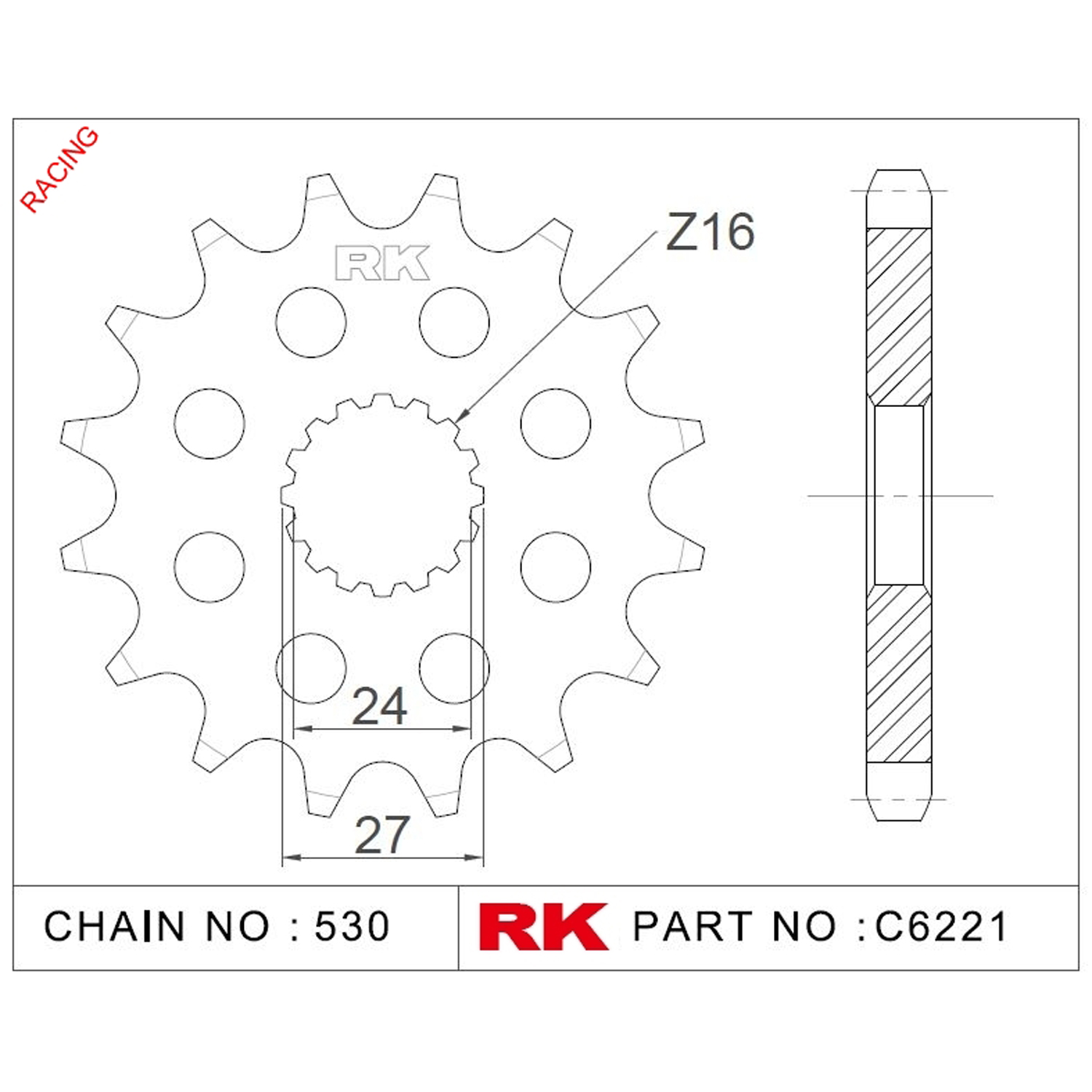 RK Çelik Ön Dişli Racing C6221-17-2Q 