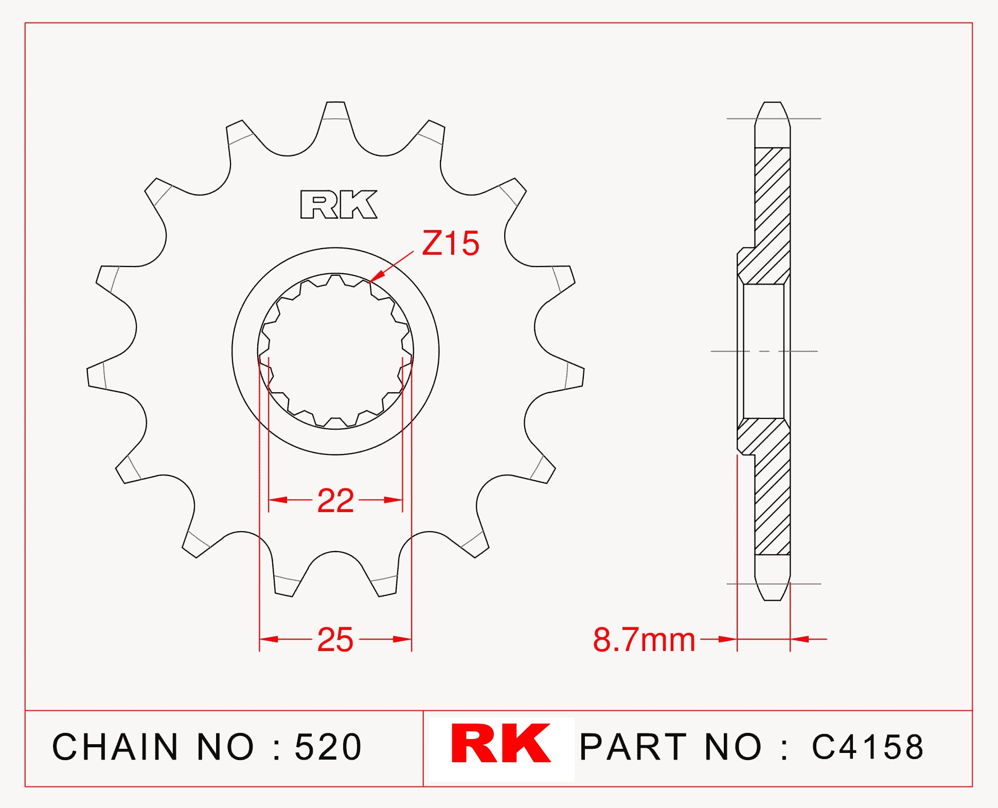 RK Çelik Ön Dişli C4158-13 