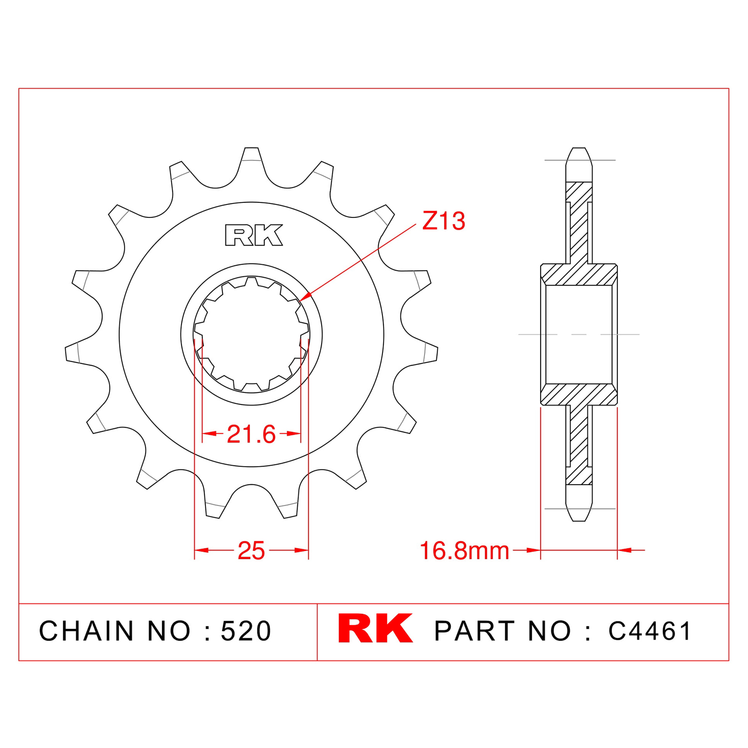 RK Çelik Ön Dişli C4461-16 