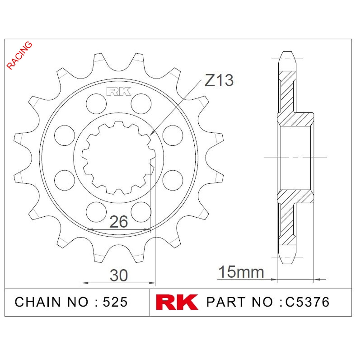 RK Çelik Ön Dişli Racing C5376-17-2Q 
