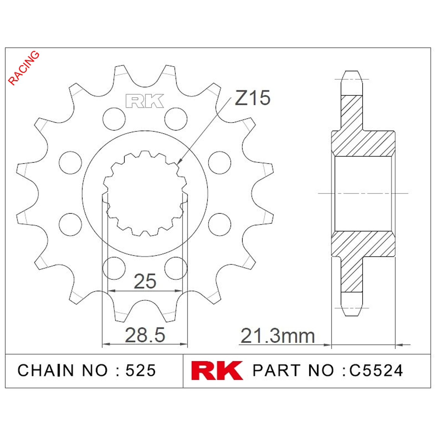 RK Çelik Ön Dişli Racing C5524-17-2Q 