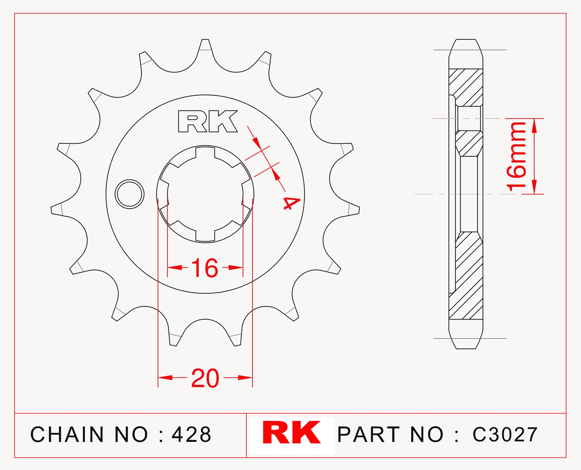 RK Çelik Ön Dişli C3027-14 