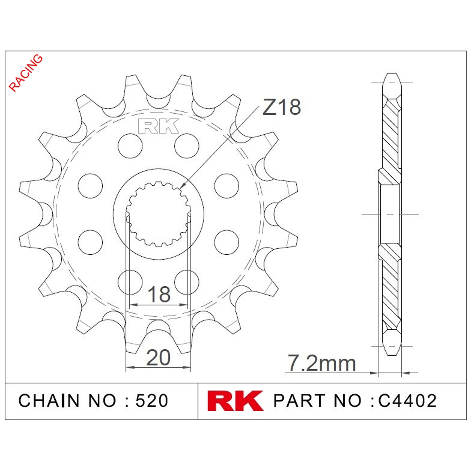 RK Çelik Ön Dişli Racing C4402-12-8Q 