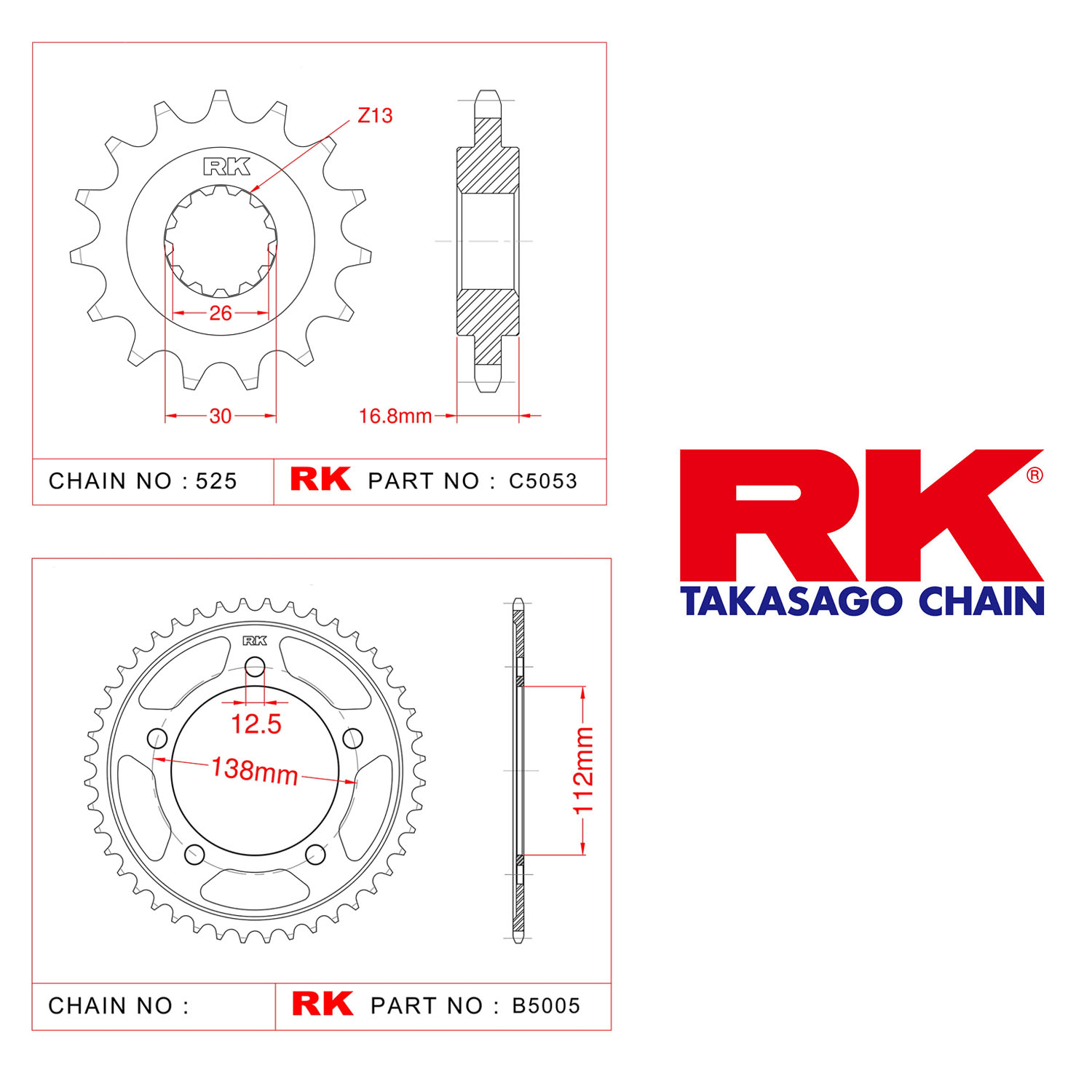 Rk Ön Arka Dişli Set 525 - 16/43 T