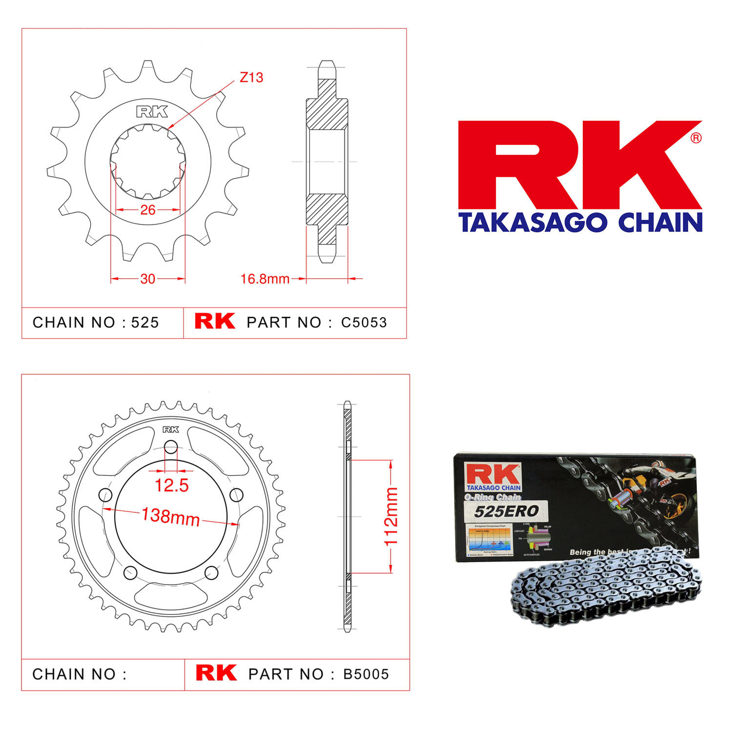 Rk Zincir Dişli Set 525 ERO O-Ring 16/43T