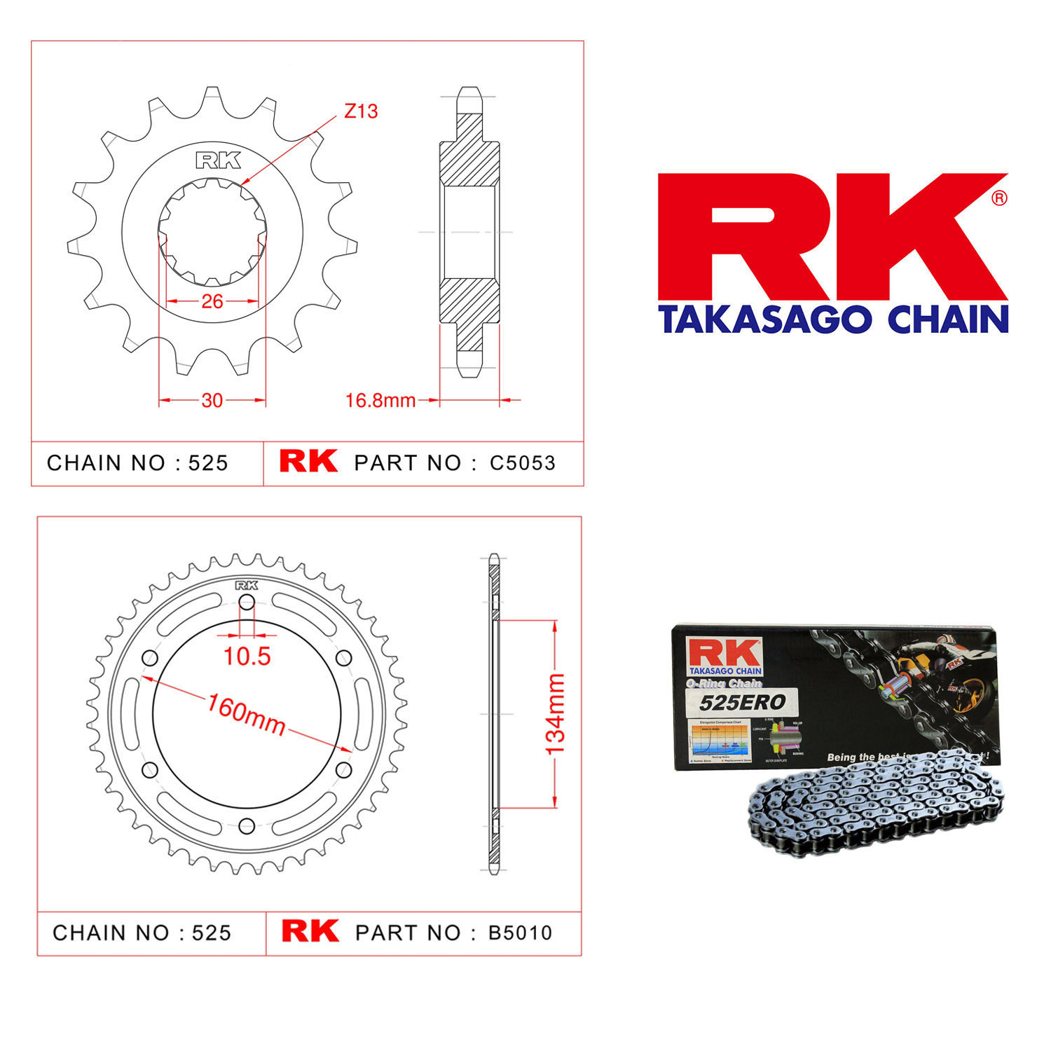 Rk Zincir Dişli Set 525 ERO O-Ring 16/45T