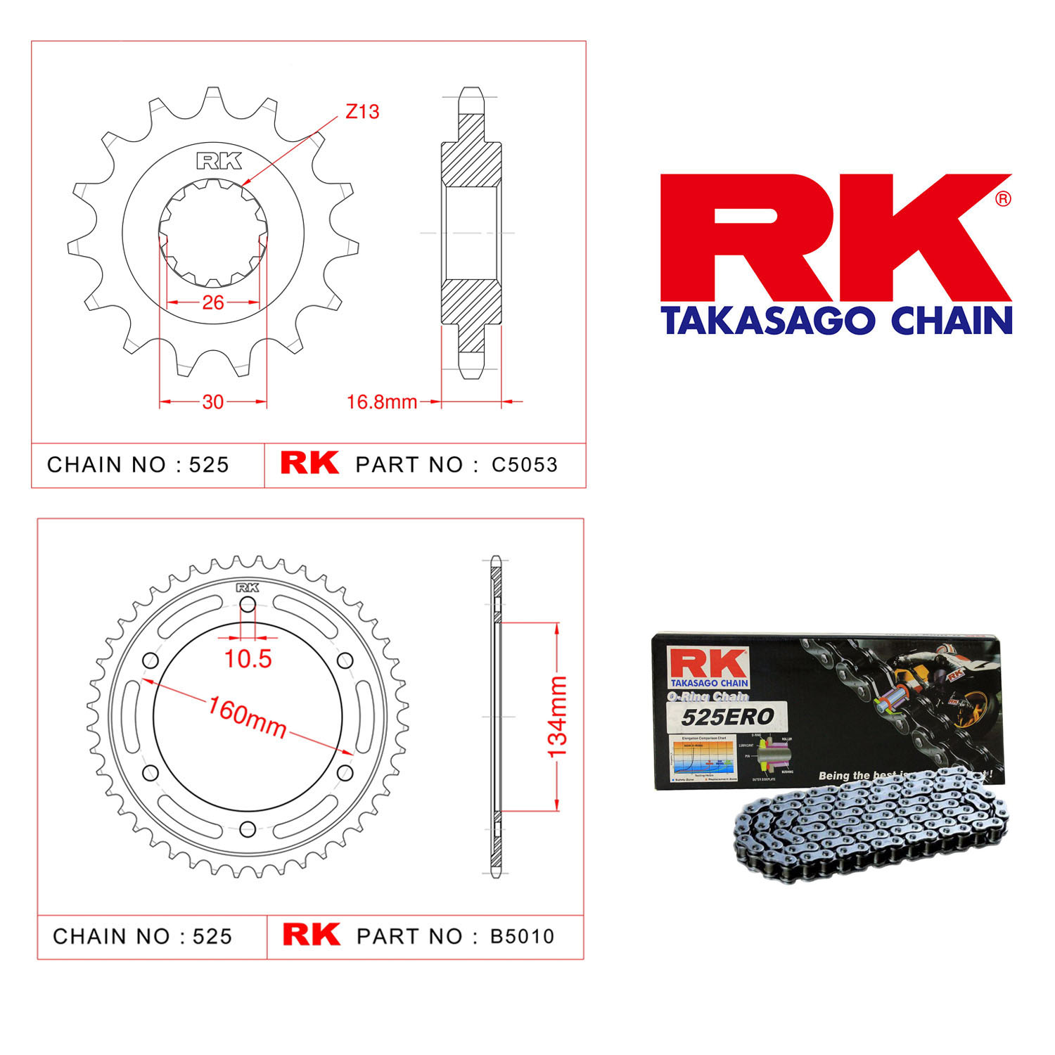 Rk Zincir Dişli Set 525 ERO O-Ring 16/46T