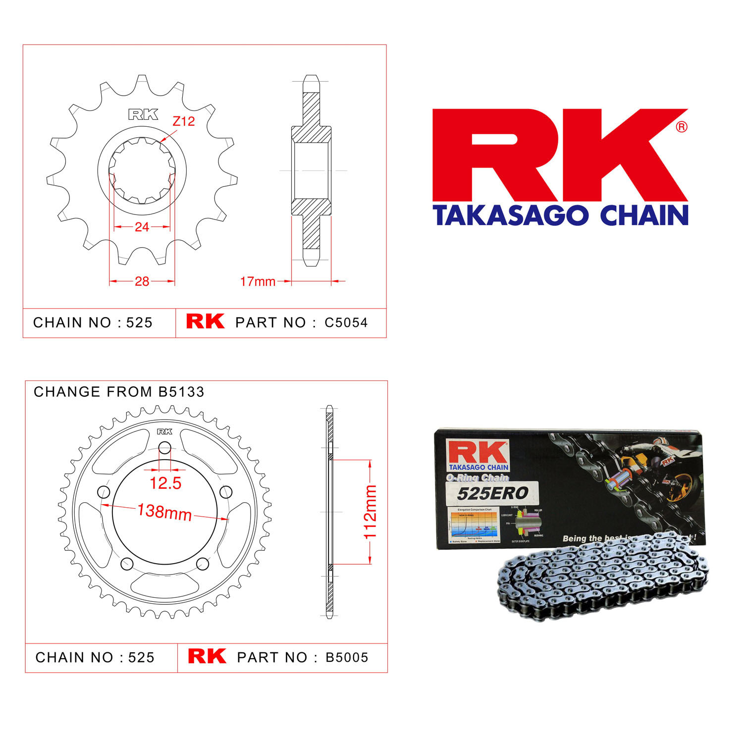 Rk Zincir Dişli Set 525 ERO O-Ring 15/43T