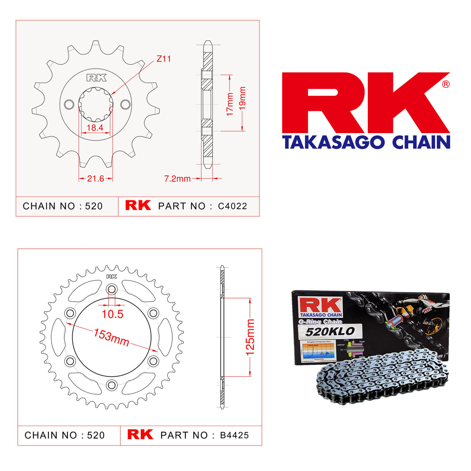 Rk Zincir Dişli Set 520 KLO O-Ring 14/40T