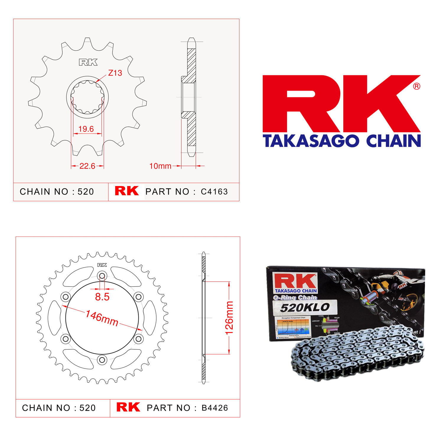 Rk Zincir Dişli Set 520 KLO O-Ring 15/41T