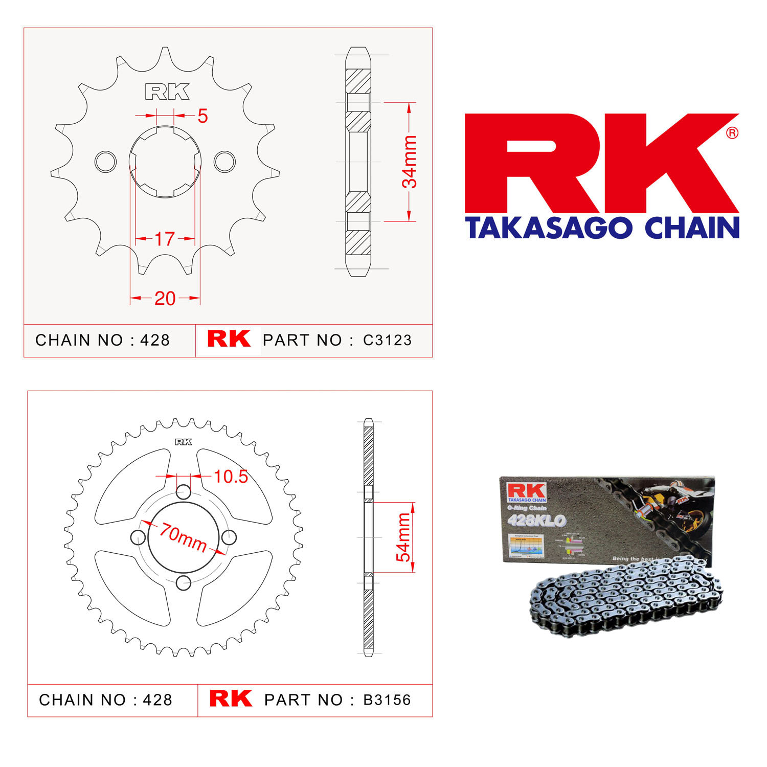 Rk Zincir Dişli Set 428 KLO O-Ring 15/42T