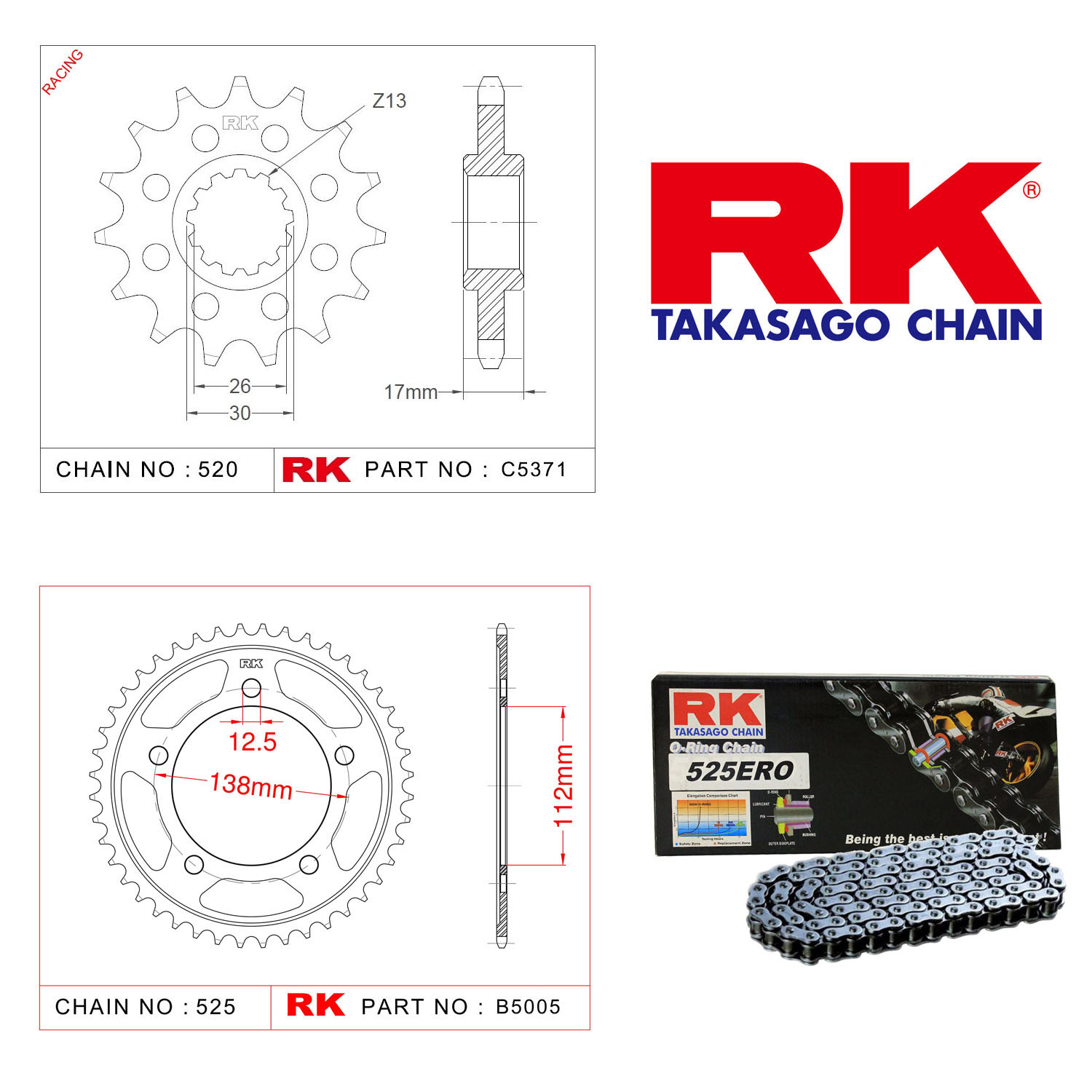 Rk Zincir Dişli Set 525 ERO O-Ring 16/43T