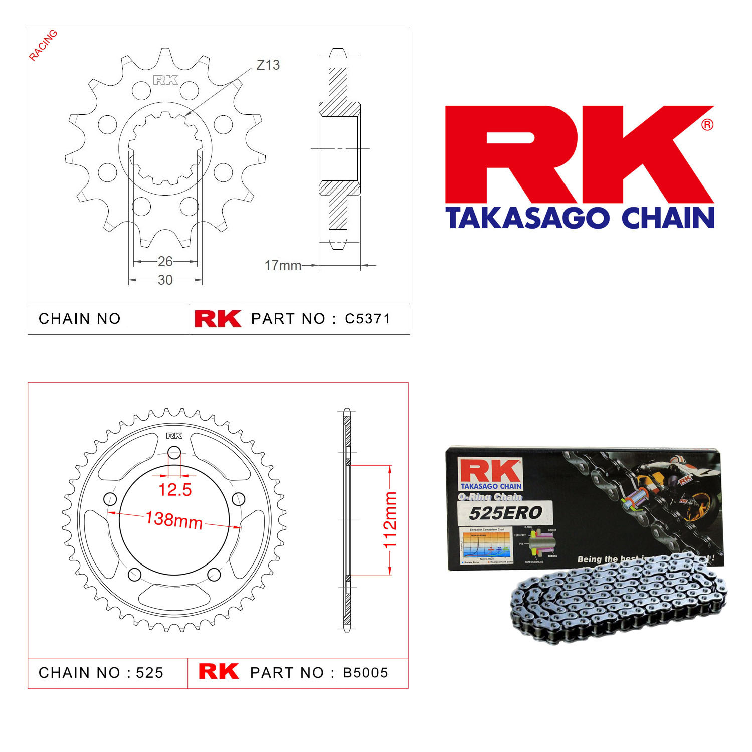 Rk Zincir Dişli Set 525 ERO O-Ring 16/45T