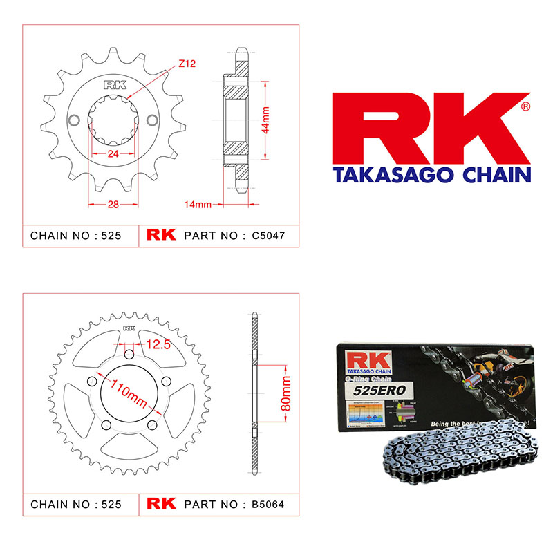 Rk Zincir Dişli Set 525 ERO O-Ring 16/45T