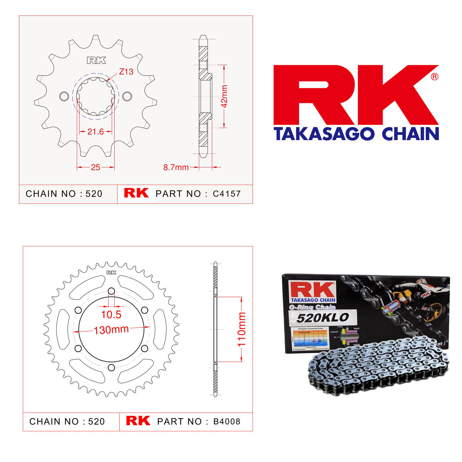 Rk Zincir Dişli Set 520 KLO O-Ring 16/47T
