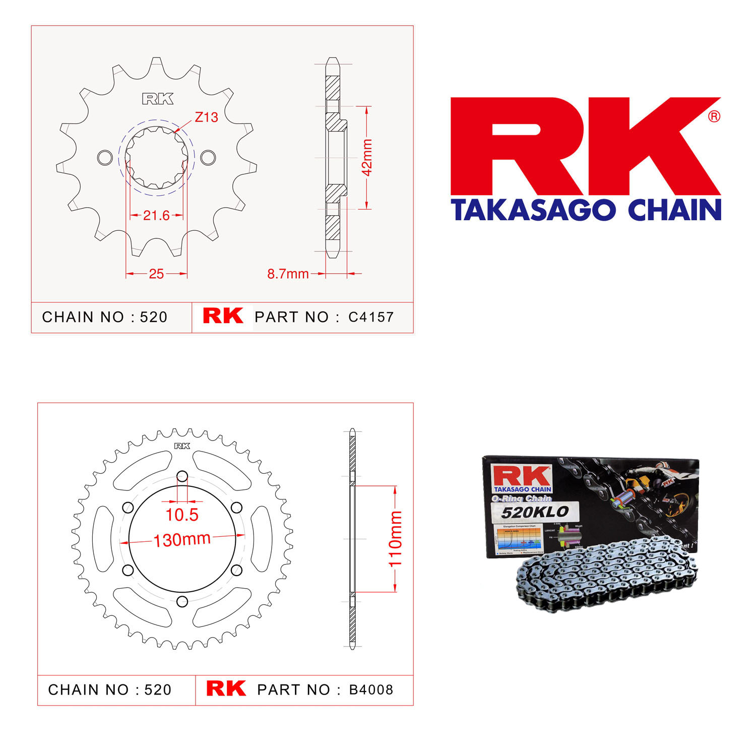 Rk Zincir Dişli Set 520 KLO O-Ring 14/43T
