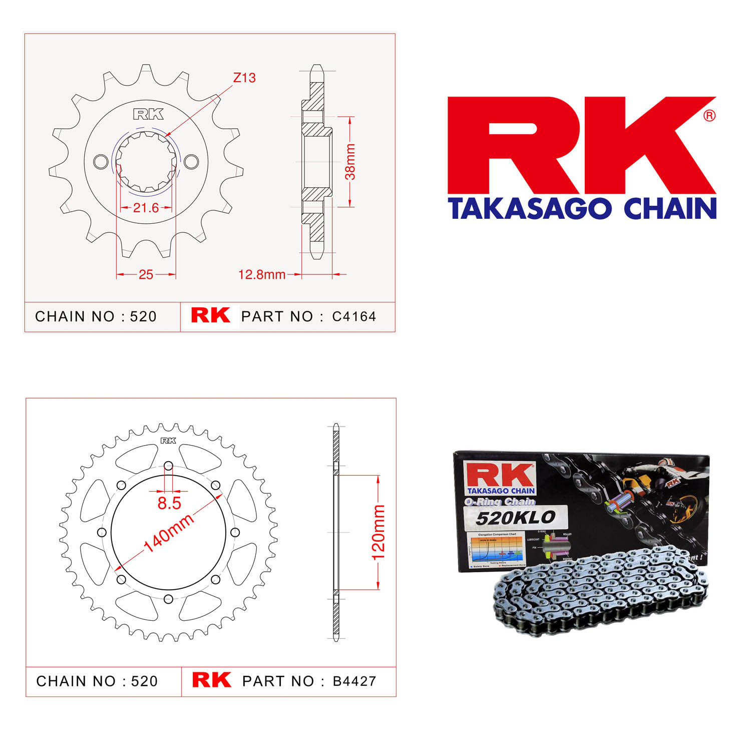 Rk Zincir Dişli Set 520 KLO O-Ring 15/42T