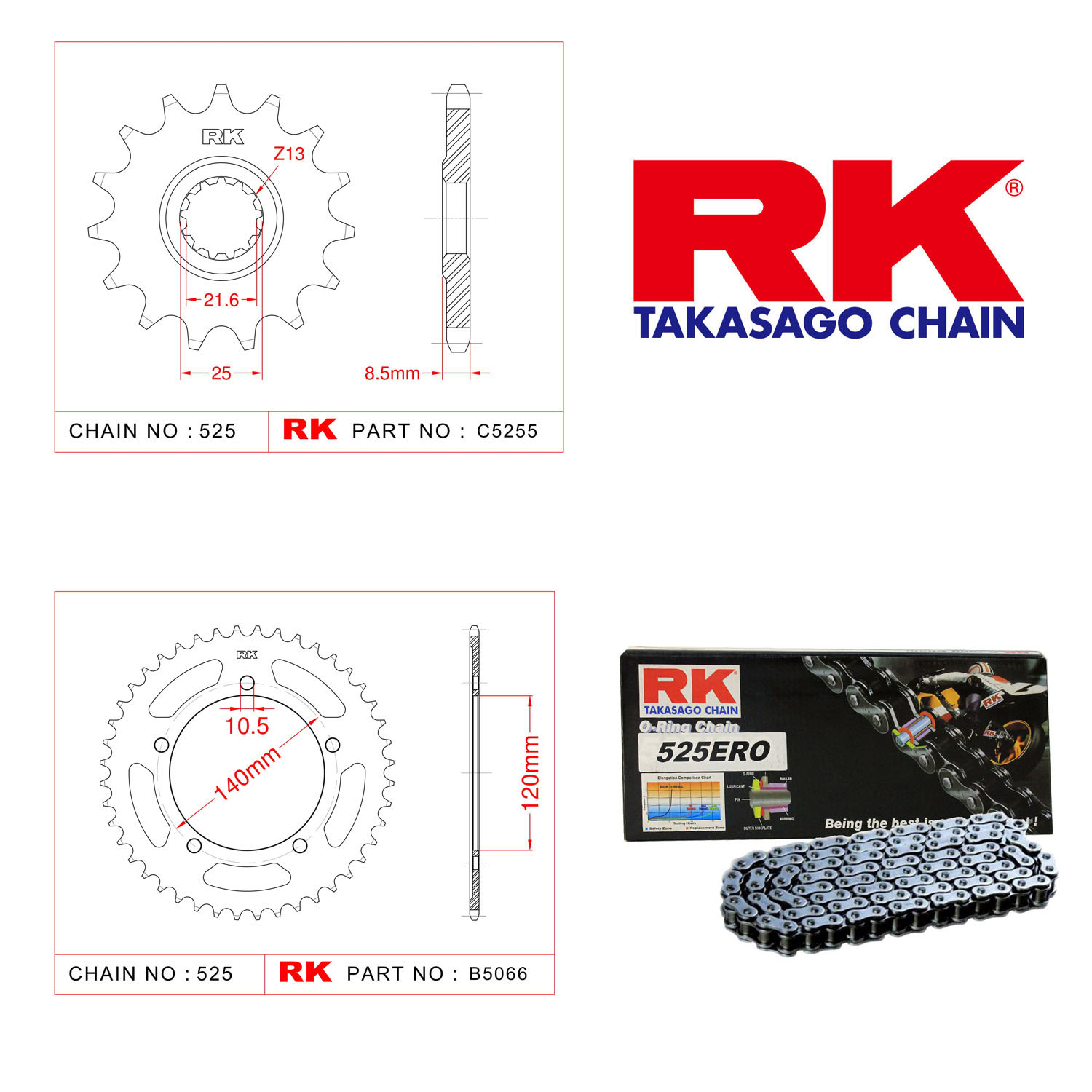 Rk Zincir Dişli Set 525 ERO O-Ring 17/42T