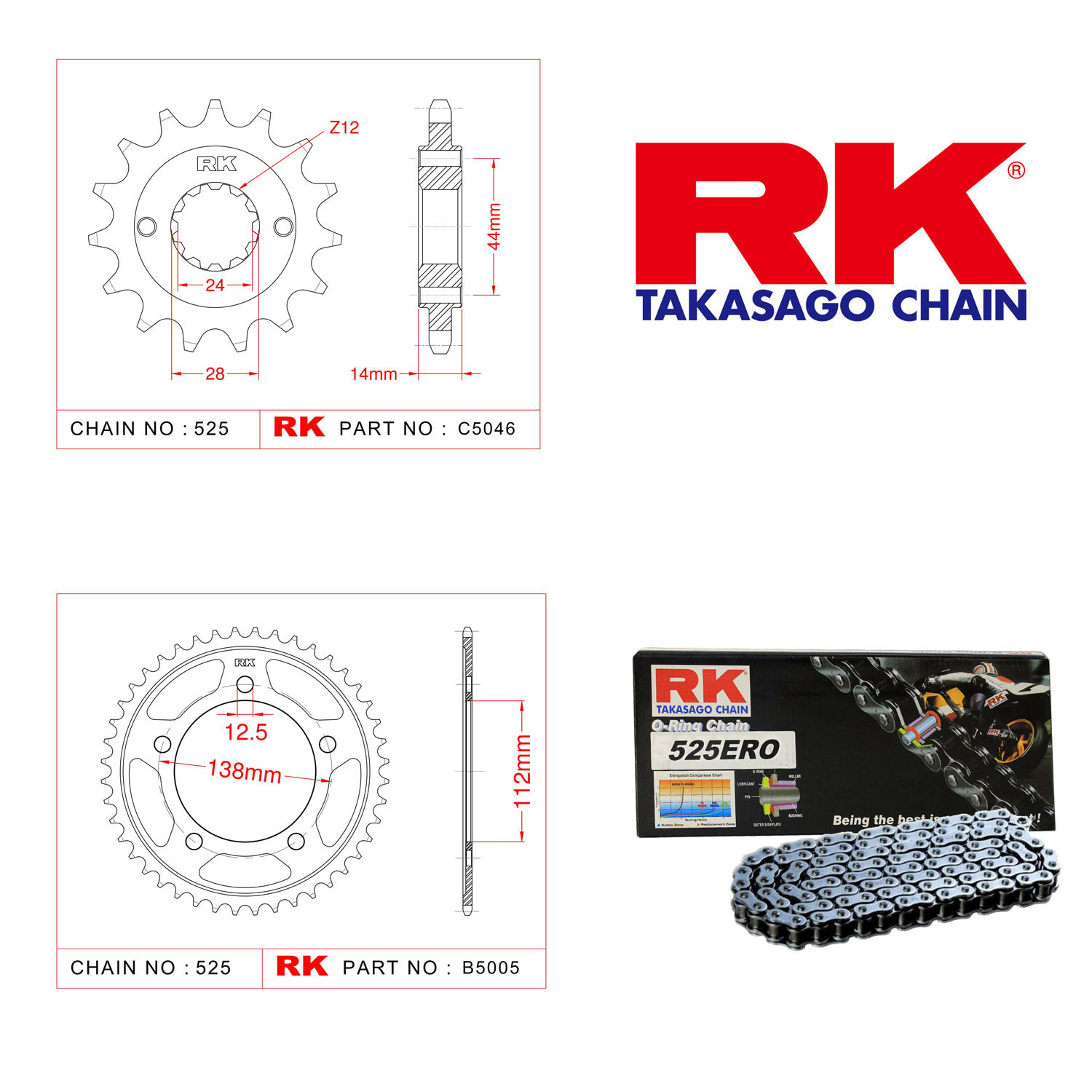 Rk Zincir Dişli Set 525 ERO O-Ring 17/42T