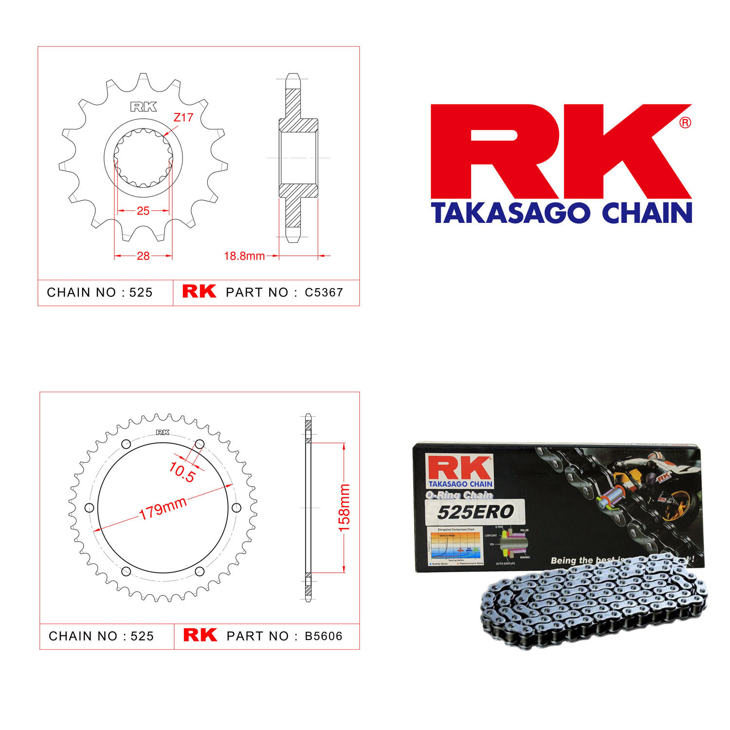 Rk Zincir Dişli Set 525 ERO O-Ring 17/45T