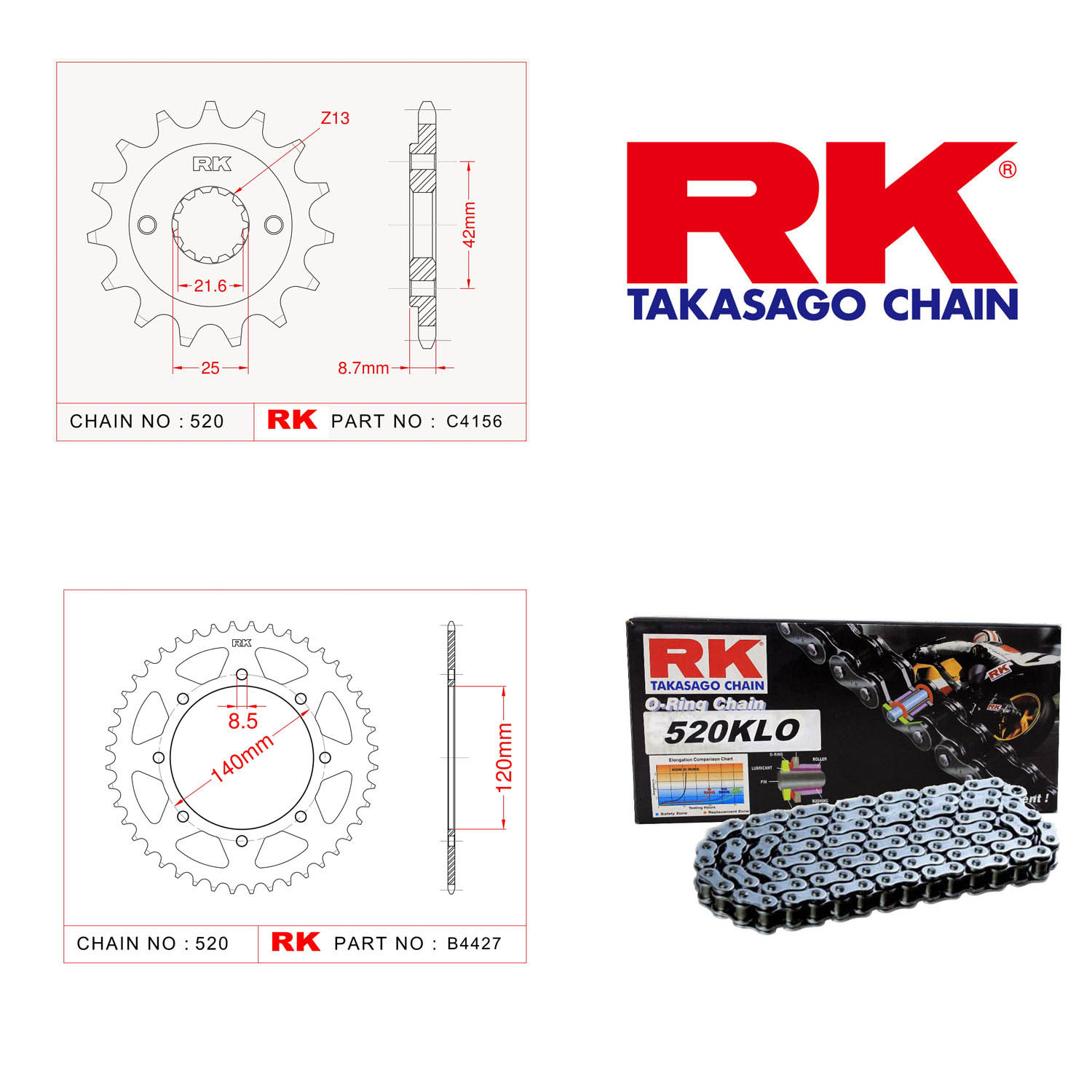 Rk Zincir Dişli Set 520 KLO O-Ring 17/46T