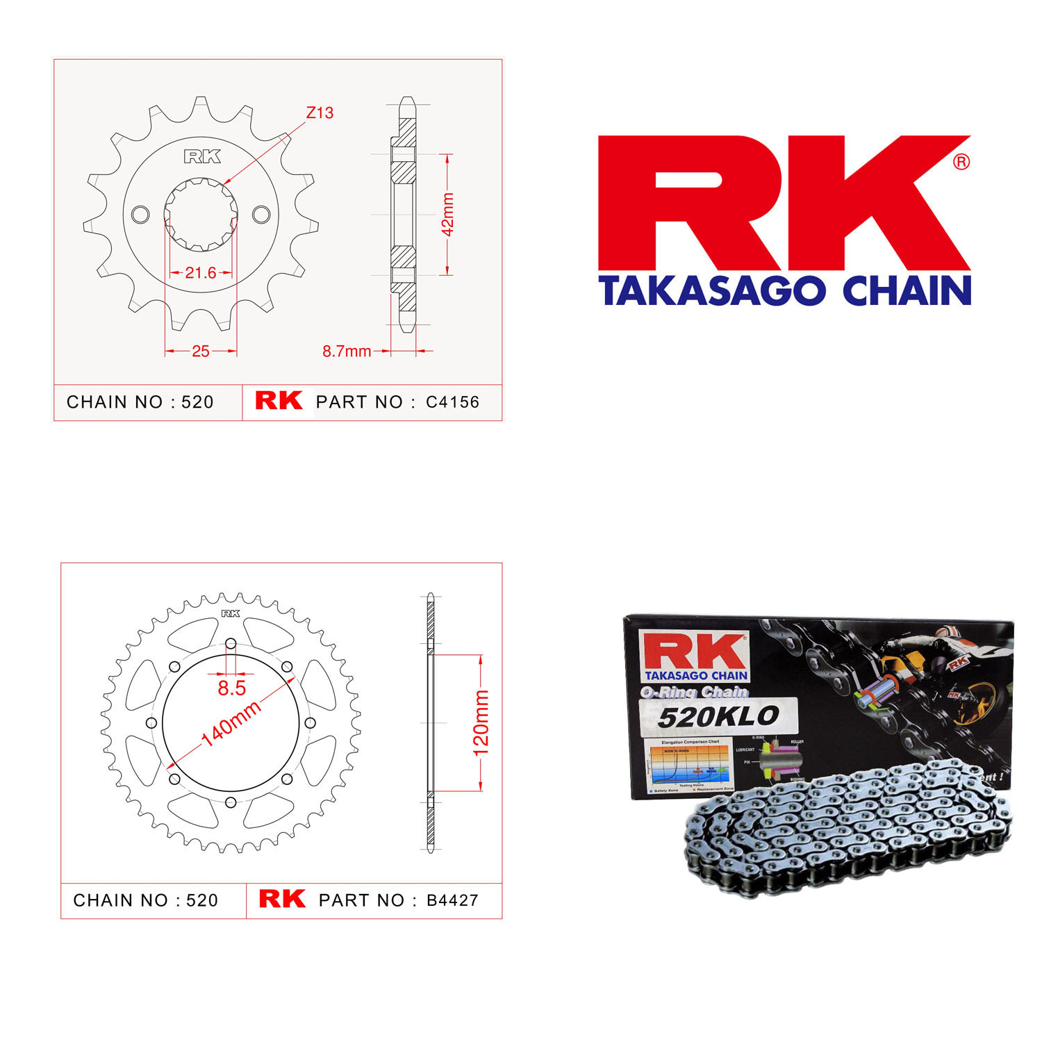 Rk Zincir Dişli Set 520 KLO O-Ring 17/44T