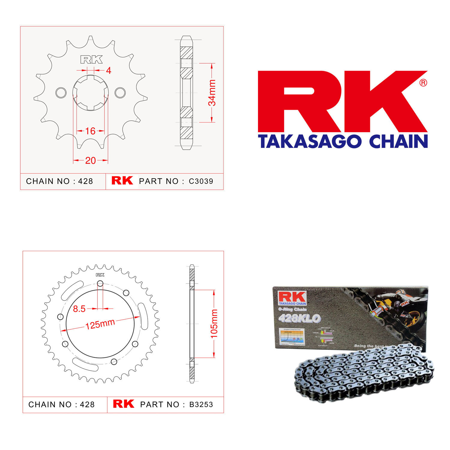 Rk Zincir Dişli Set 428 KLO O-Ring 14/50T
