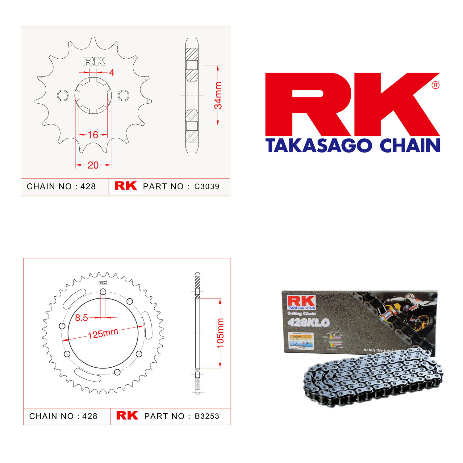 Rk Zincir Dişli Set 428 KLO O-Ring 14/48T