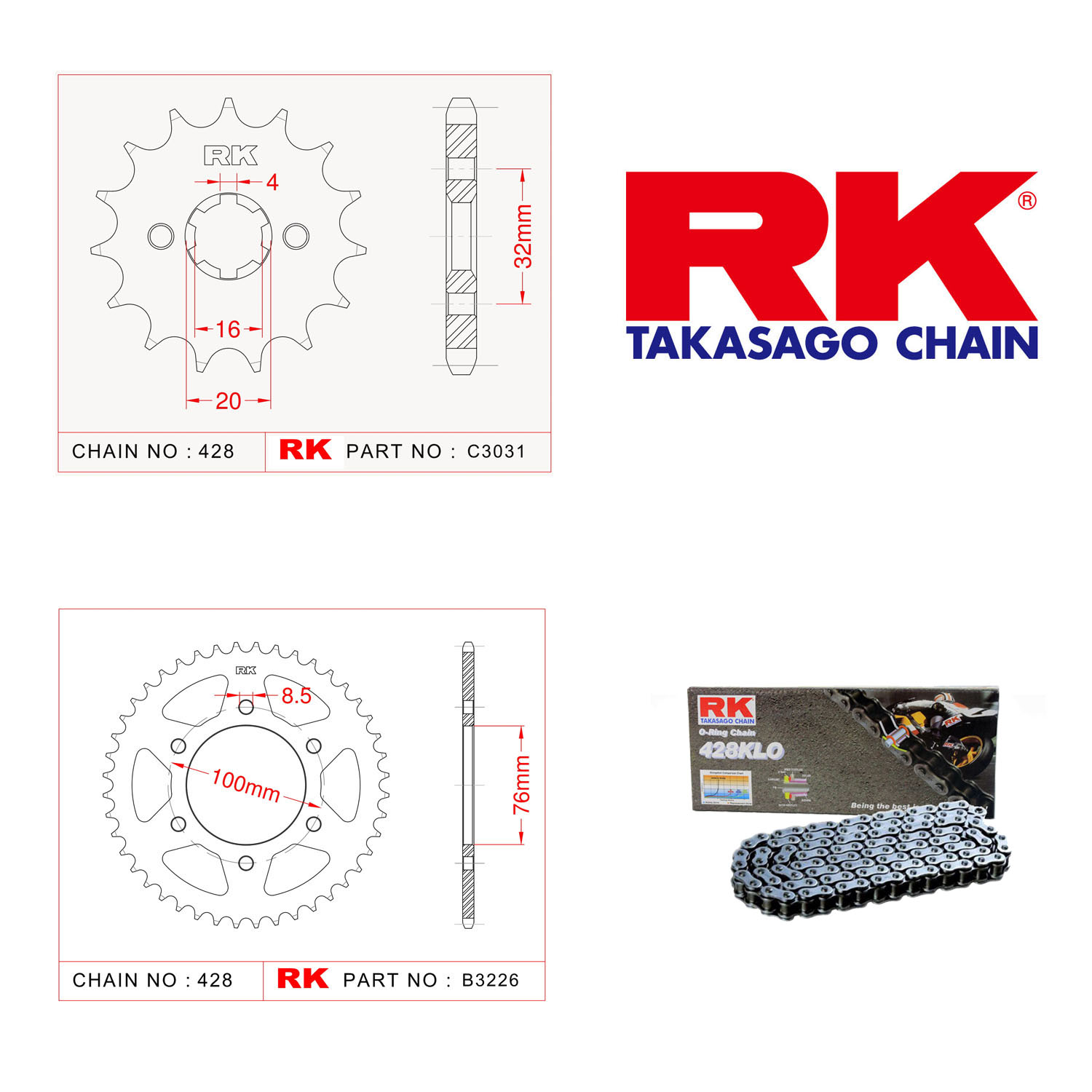 Rk Zincir Dişli Set 428 KLO O-Ring 14/48T