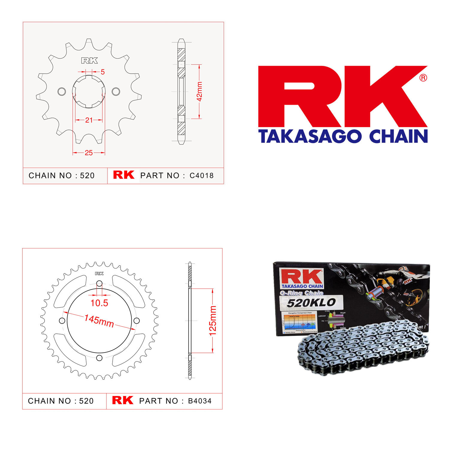 Rk Zincir Dişli Set 520 KLO O-Ring 16/45T