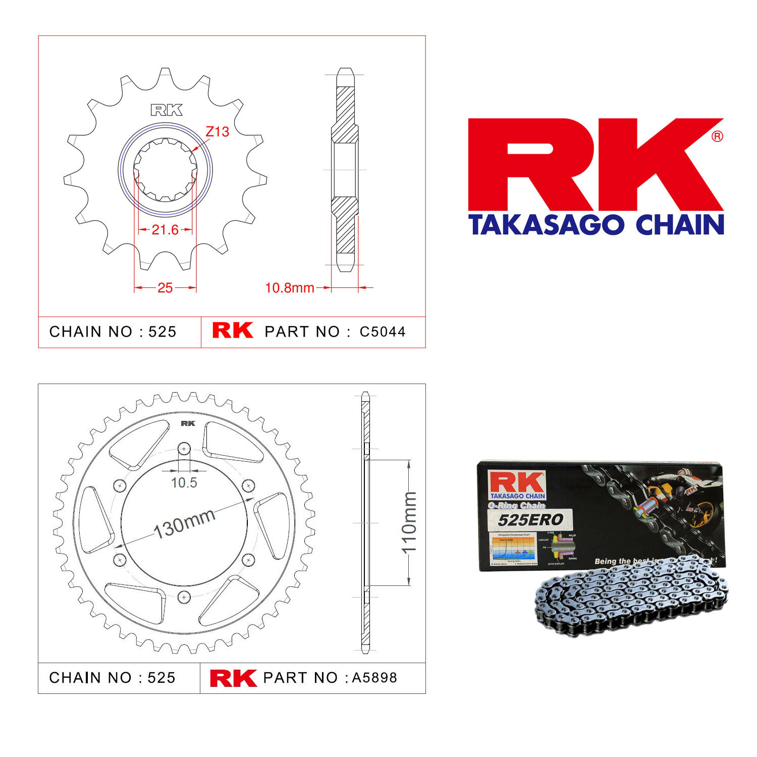 Rk Zincir Dişli Set 525 ERO O-Ring 16/45T