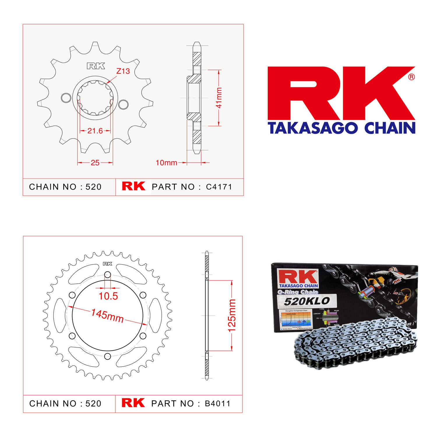 Rk Zincir Dişli Set 520 KLO O-Ring 15/45T