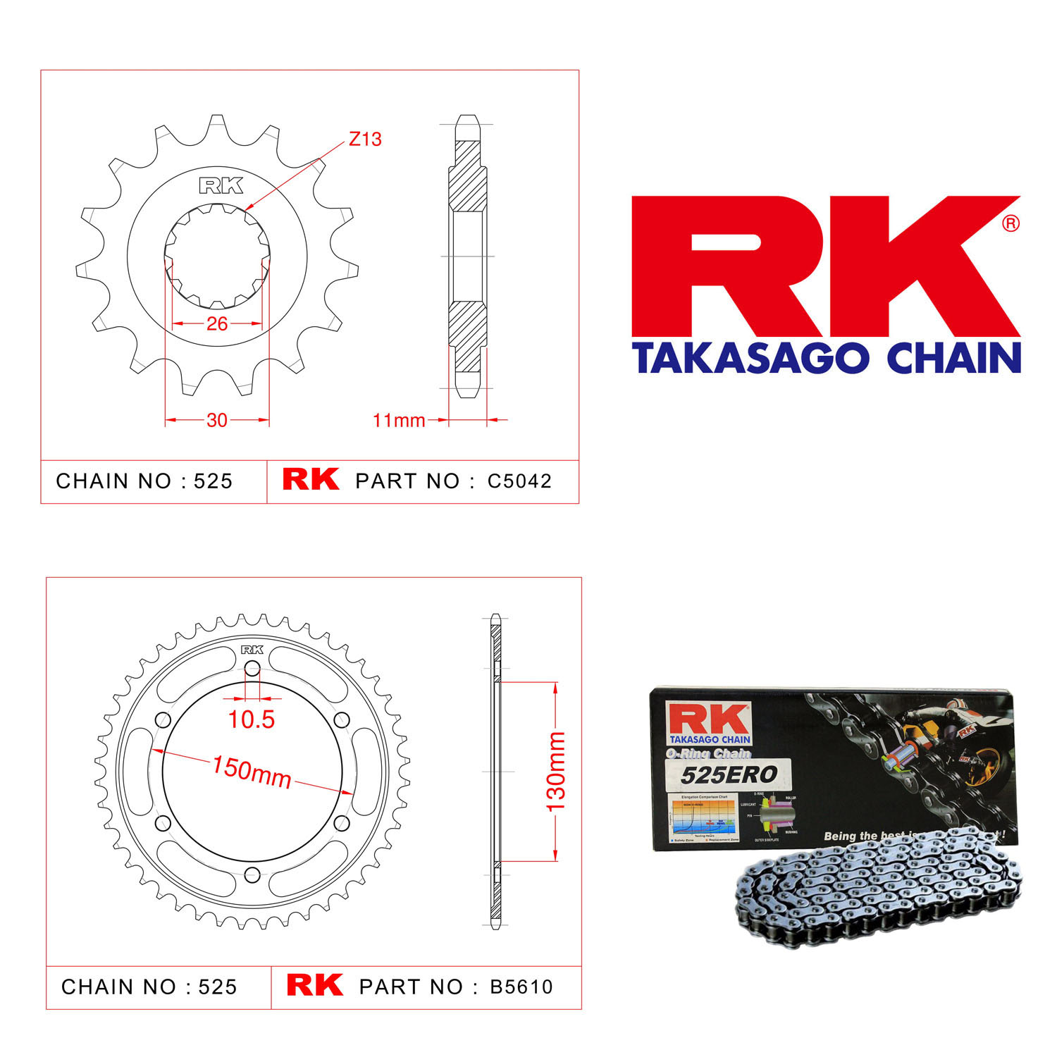 Rk Zincir Dişli Set 525 ERO O-Ring 16/42T