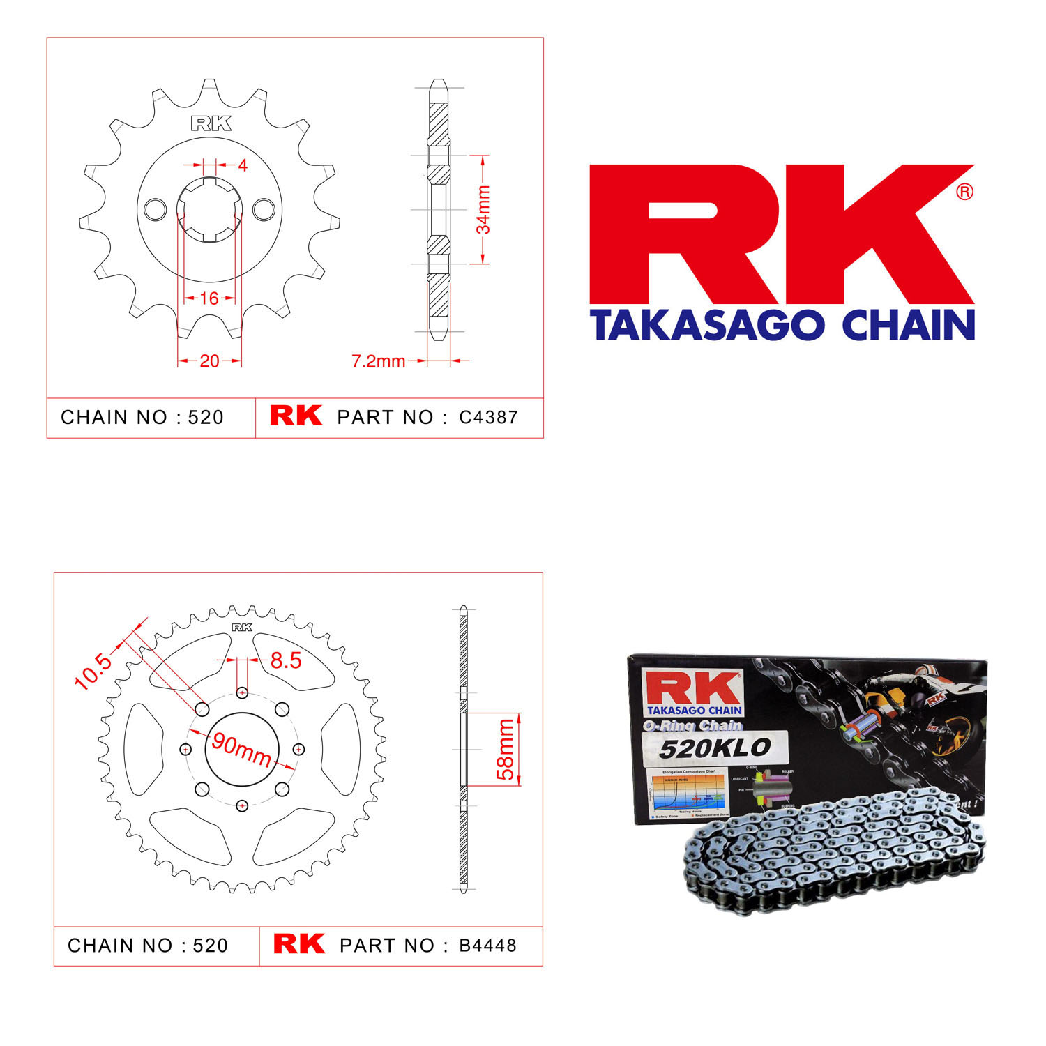 Rk Zincir Dişli Set 520 KLO O-Ring 14/41T