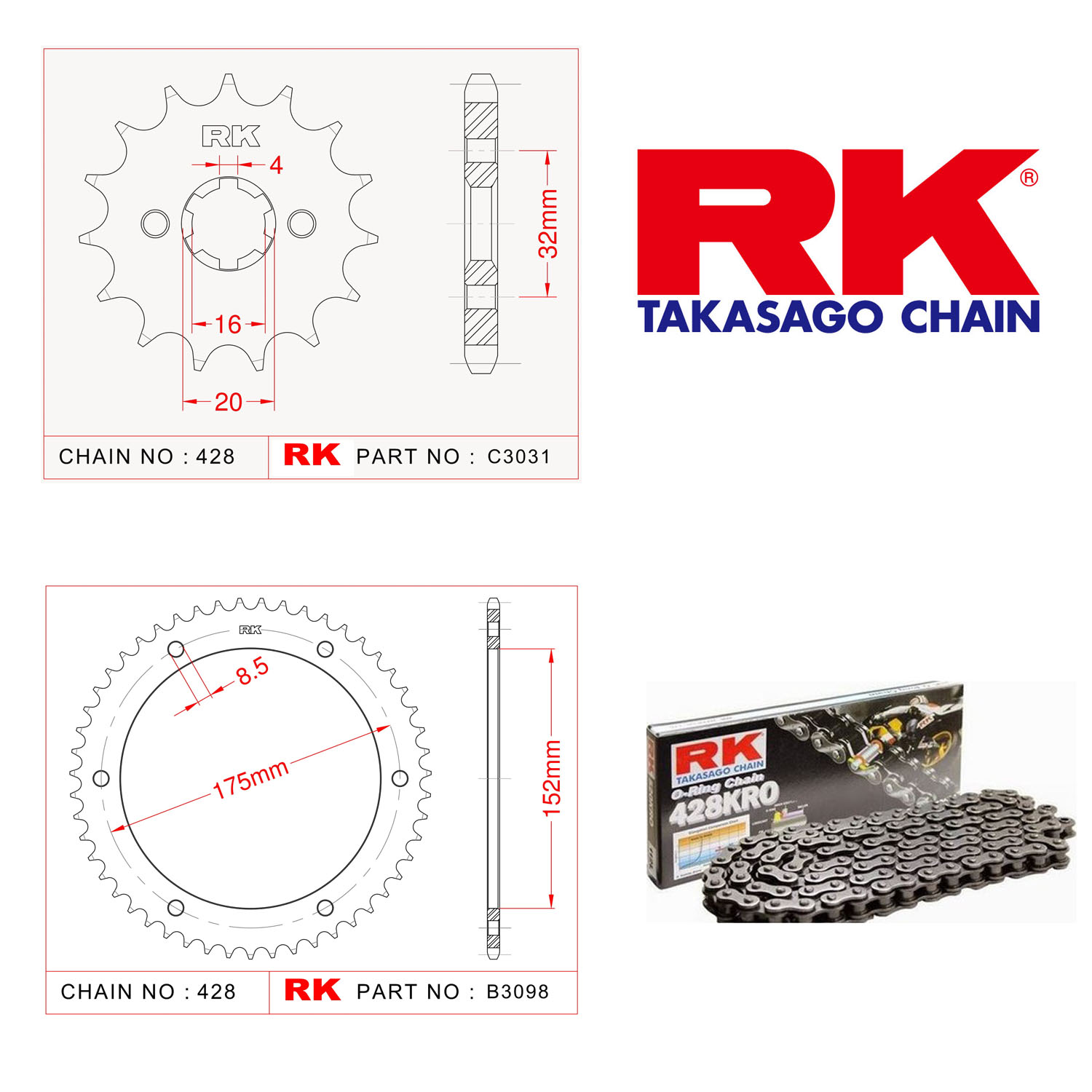 Rk O-ring Zincir Dişli Set 428 SO-14/53T