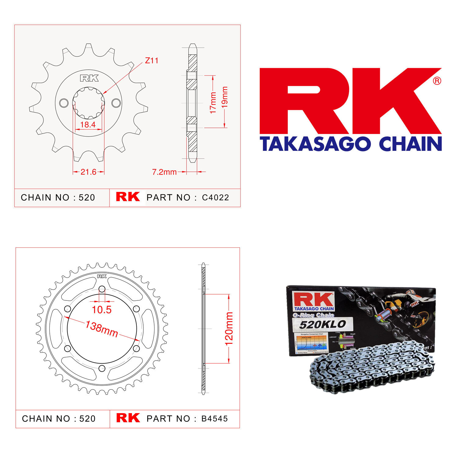 Rk Zincir Dişli Set 520 KLO O-Ring 14/38T