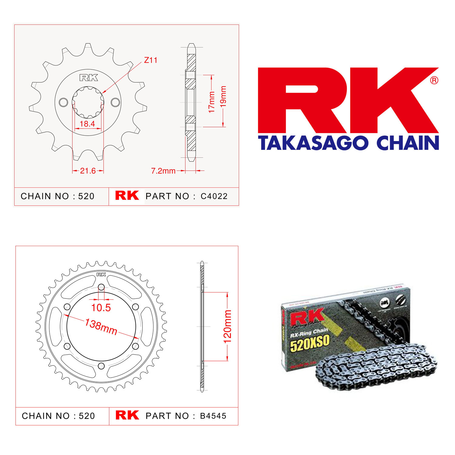 Rk X-ring Zincir Dişli Set 520 XSO 14/38 T