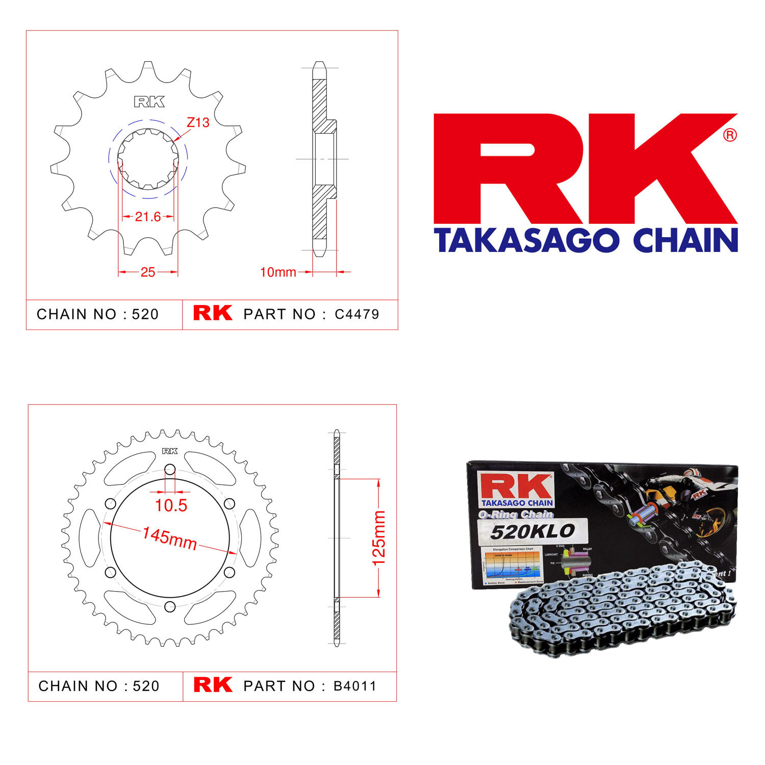 Rk Zincir Dişli Set 520 KLO O-Ring 15/45T