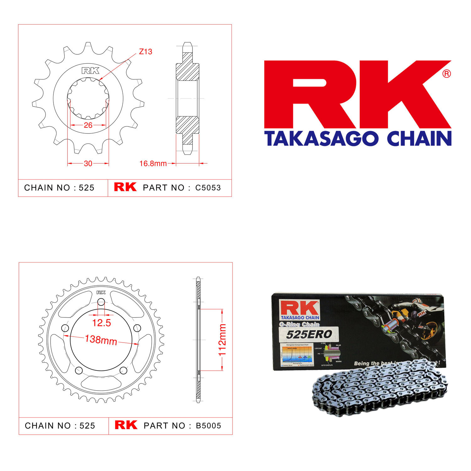 Rk Zincir Dişli Set 525 ERO O-Ring 15/42T